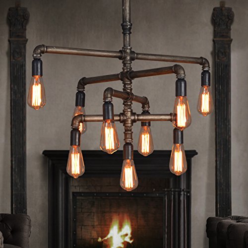 SEOL-LIGHT Barn Adjustable Pipe Chandeliers with 9 light(Industrial-Style)Max 540W Metal Fixture,Pendant light,Dinning Table,Bar,Foyer,Entry way,Study