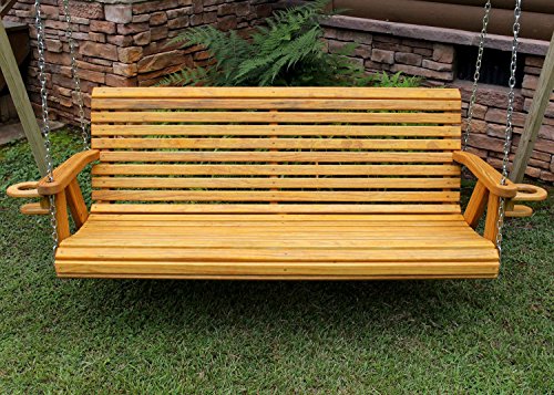 ROLL BACK Amish Heavy Duty 800 Lb 5ft. Porch Swing With Cupholders – Cedar Stain – Made in USA