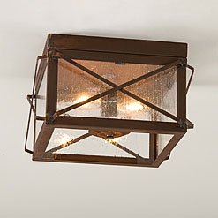 Double Ceiling Light with Folded Bars in Rustic Tin