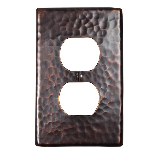 The Copper Factory CF122AN Solid Hammered Copper Single Duplex Receptacle Plate, Antique Copper Finish