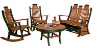 Poly Lumber Patio Furniture Set with 1 Snack Table, 1 Double Glider, & 2 Rocking Chairs in Weathered Wood & Black – Amish Made in USA