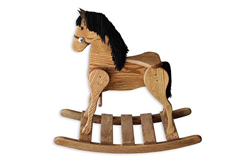 FireSkape Medium Deluxe Amish Crafted Solid Oak Natural Finished Rocking Horse with Black Mane