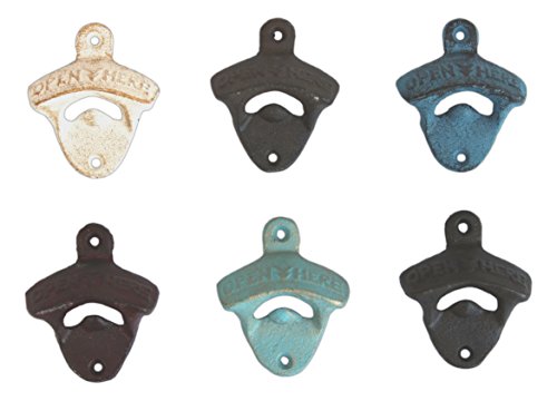 MayRich Set of 6 Assorted Wall Mountable Rustic Cast Iron Bottle Openers