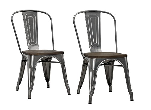 DHP Fusion Dining Chair with Wood Seat (Set of 2), Antique Gun Metal