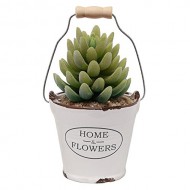 Country Rustic White Ceramic Bucket Pail Design Succulent Planter / Mini Flower Pot / Pencil Holder