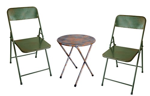 NACH th-F4920AG-SET Rustic Bistro Chairs and Table Set, Green