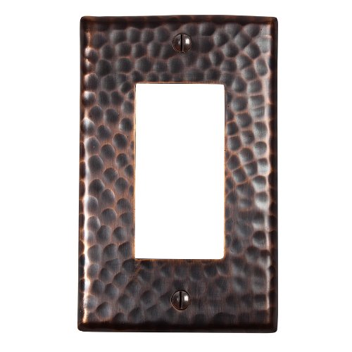 The Copper Factory CF121AN Solid Hammered Copper Single GFCI Plate, Antique Copper Finish