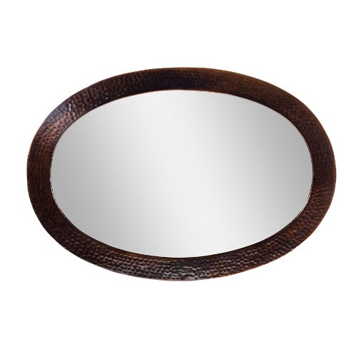 The Copper Factory CF137AN Solid Hammered Copper Framed Oval Mirror, Antique Copper