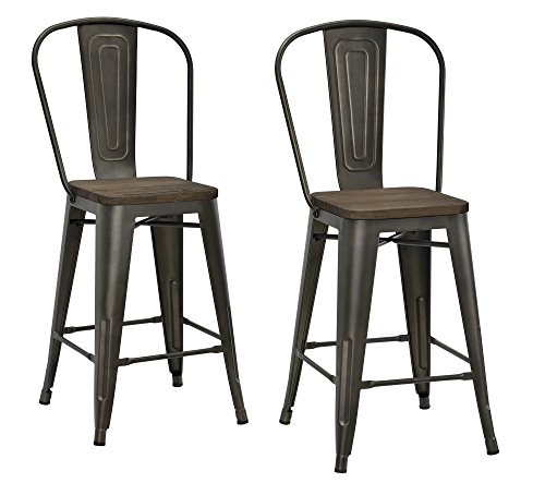 DHP Luxor Metal Counter Stool with Wood Seat (Set of 2), 24″, Antique Copper