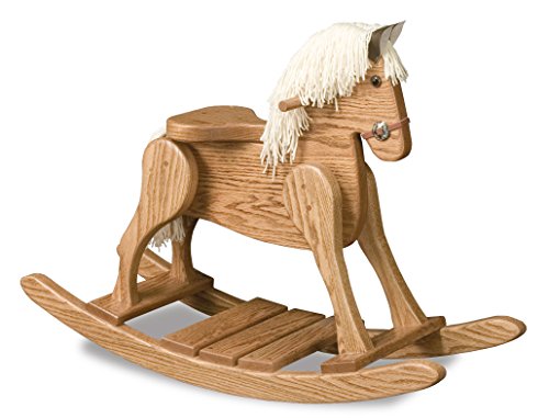 FireSkape Small Deluxe Amish Crafted Solid Oak Natural Finished Rocking Horse with White Mane