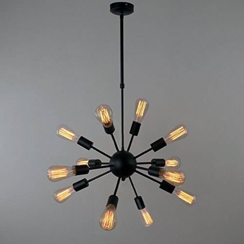 UNITARY BRAND Black Vintage Antique Metal Hanging Ceiling Chandelier With 12 Lights Painted Finish