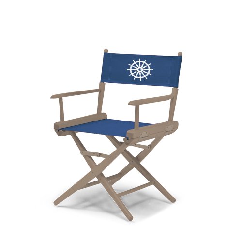 Telescope Casual World Famous Dining Height Director Chair, Rustic Grey Finish with Marine Blue and White Motif Cover