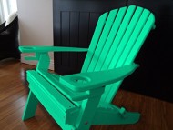 NEW DELUXE 7 SLAT ARUBA BLUE Poly Lumber Wood Folding Adirondack Chair WITH OTTOMAN- Amish Made USA