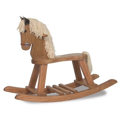 FireSkape Amish Crafted Solid Oak Natural Finished Pony Rocking Horse with White Mane
