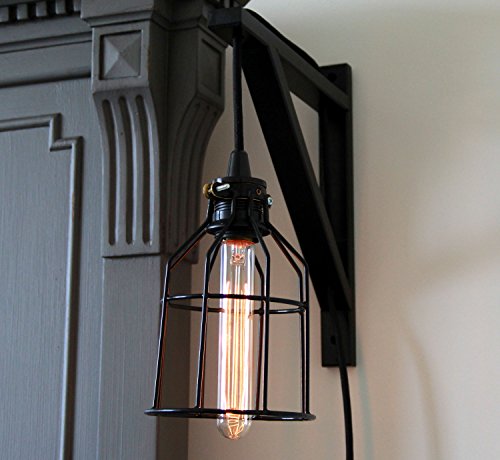 Wall Mount Industrial Cage Light with Cloth Covered Cord and Long Nostalgia Era Bulb