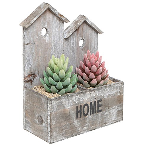 Rustic Finish Wood Bird House Design Divided Plant Pot Holder / Free Standing Decor Display Box