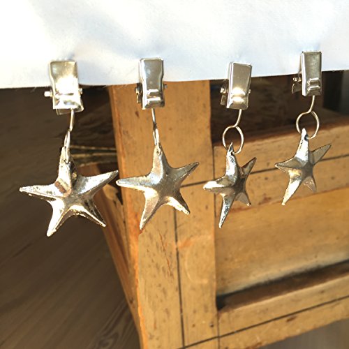 The Cape Cod Star Clip Weights for Table Cloths, Set of 4, for Outdoor Dining, Rustic Silver Finish Over Iron, Metal,2 3/8 inches, By Whole House Worlds