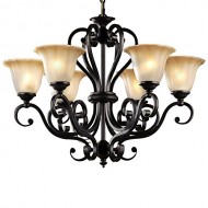 LNC Antique Finish Black Iron 6 Lights Rustic Chandelier Lighting Glass Shade D28-Inch by H22-Inch