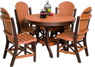 Poly Lumber Patio Furniture Set Including 1 Round Table (44″) and 4 Chairs in Weathered Wood & Patriot Blue – Amish Made in USA