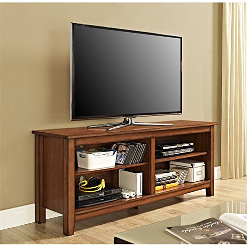 WE Furniture Wood Veneer TV Stand, 58″, Rustic Brown