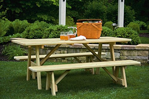 6 Ft Pressure Treated Pine Picnic Table with 2 Traditional Benches -7 Paint Options