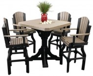 Outdoor Classic Polywood Bar Table and 4 Swivel Bar Chair SET – *DOVE GRAY/BLACK* Color