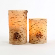 Set of 2 Birch Bark Flameless Wax Battery Operated 4″ and 6″ LED Candles