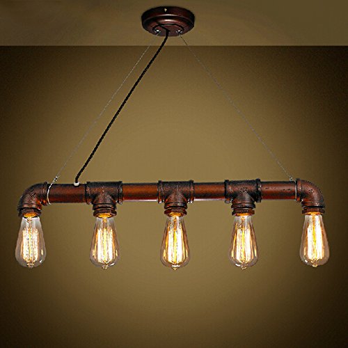 Permo Vintage Rustic Industrial Steampunk Straight Tube Water Pipes Pendant Hanging Ceiling Bar Light (Brown)