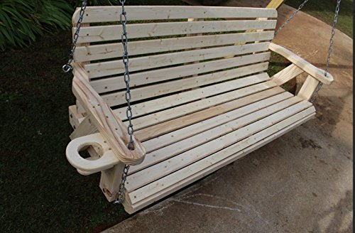 Amish Pine Heavy Duty 700 Lb 5 Ft. Porch Swing with Cup Holders Wide Slat- Made in USA