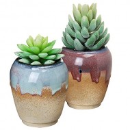 Set of 2 Tan, Red, & Blue Small Rustic Style Ceramic Plant Flower Container Planter Box Pots – MyGift®