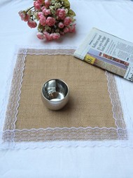 Set of 6 – Natural Burlap Table Placemats with Lace Wedding Decor Rustic Shabby Jute Party Reception