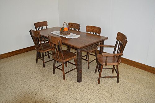 Rustic Hickory & Oak 6′ Farm Table with 6 Chairs *Walnut Stain* Amish Made USA