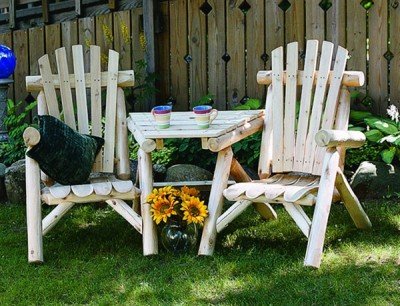 Lakeland Mills CFU329 Cedar Log Vista Tete Outdoor Chairs, Natural