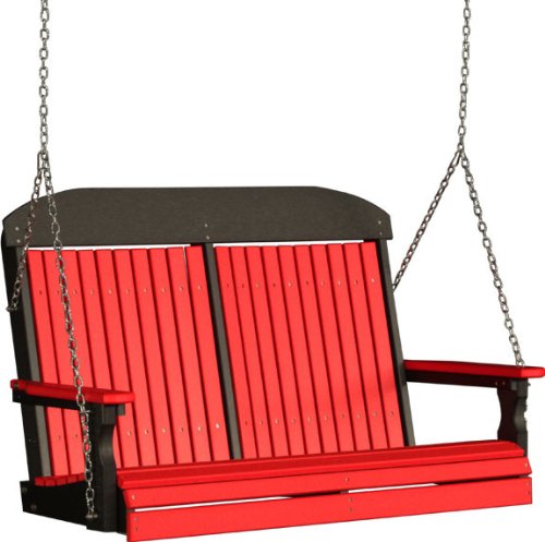 Outdoor Polywood 4 Foot Porch Swing – Classic Highback Design *RED/BLACK* Color