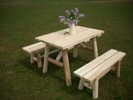 White Cedar Log Picnic Table with Detached Bench – 4 foot