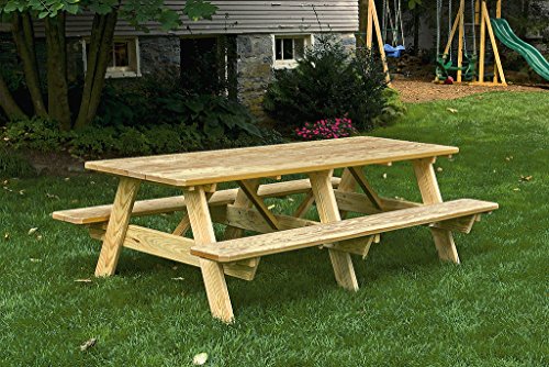 8 Ft Pressure Treated Pine Unfinished Picnic Table with Attached Benches
