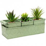 MyGift Metal Floral Design Country Rustic Style Home Garden Planter Box Tray w/ 3 Containers – Green