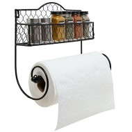 Wall Mounted Rustic Black Metal Kitchen Spice Rack & Paper Towel Holder / Bathroom Basket & Towel Bar