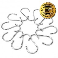 Premium S Hooks by Amerigo – S Shaped hooks – Set of 10 Heavy-Duty Stainless Steel Kitchen S Hooks – Silver – Size L – Ideal Hangers for your pots and pans, utensils, towels, ties and much more.