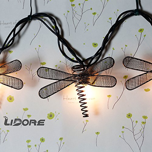 LIDORE Set of 10 Metal Dragonfly Patio String Light. Ideal For Indoor/Outdoor Decoration. Warm White Glow.