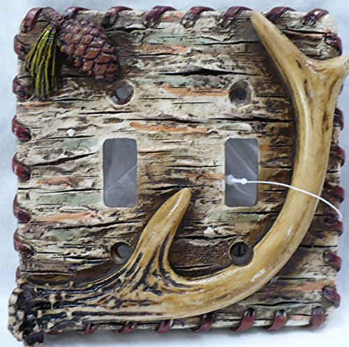 Lodge Rustic Decor Antler Pinecone Tree Bark Double Light Switch Plate Covers